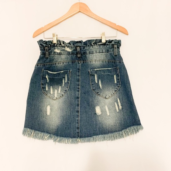 Hayden Paperbag Waist Distressed Blue Denim Mini Skirt/Size Large - Picture 8 of 11